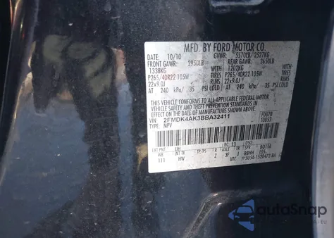 2011 Ford Edge Sport z USA, uszkodzony, nr VIN 2FMDK4AK3BBA32411